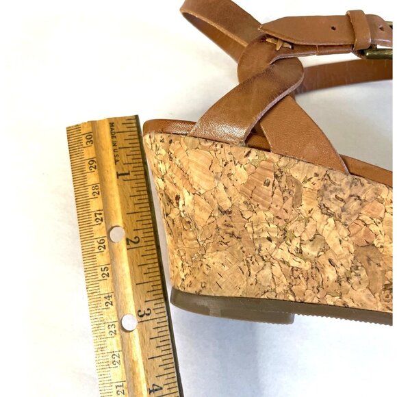 L.L. Bean Womens Cork Wedge Sandals Sz 8M Brown Leather Adjustable Straps Brazil - Picture 4 of 11